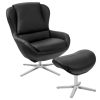 CostwaySwivel Top Grain Leather Lounge Armchair Rocking Chair with Ottoman-Black Sale Coupon