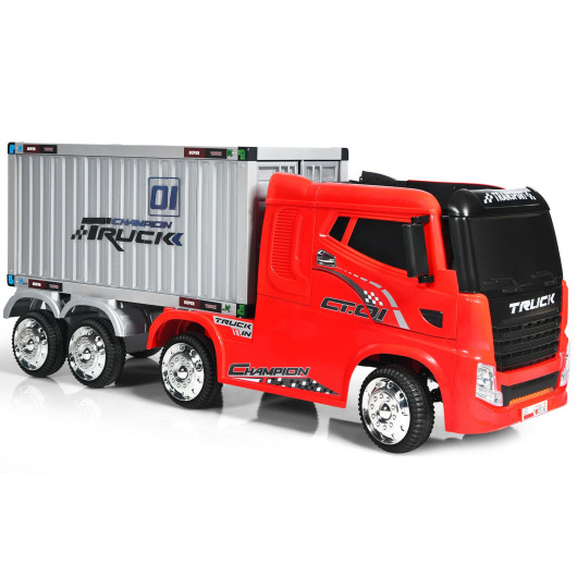 Costway12V Kids Semi-Truck with Container and Remote Control-Red Sale Coupon