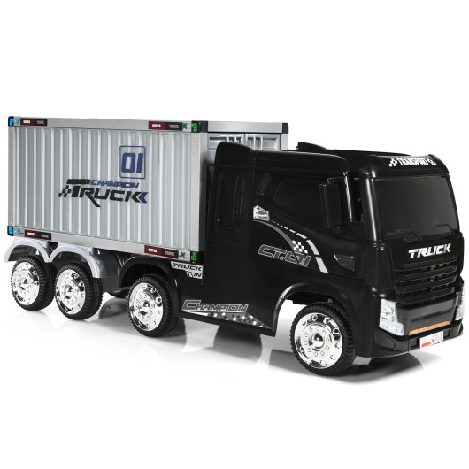 Costway12V Kids Semi-Truck with Container and Remote Control-Black Sale Coupon