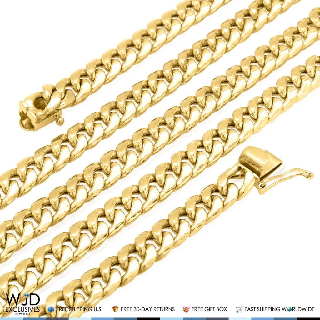 WJD Exclusives 10K Yellow Gold Hollow 10mm Miami Cuban Chain Necklace 24″ Sale Coupon