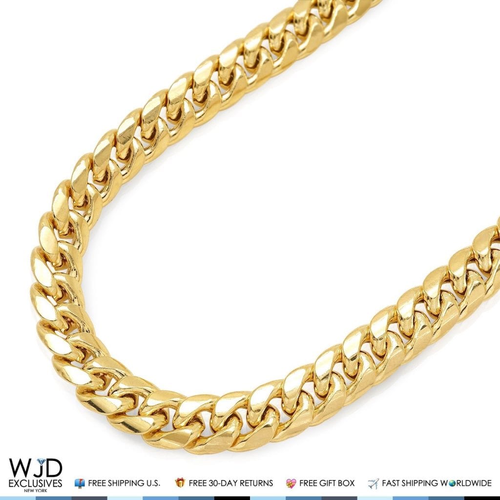 WJD Exclusives 10K Yellow Gold Hollow 11mm Miami Cuban  Chain Necklace 30″ Sale Coupon