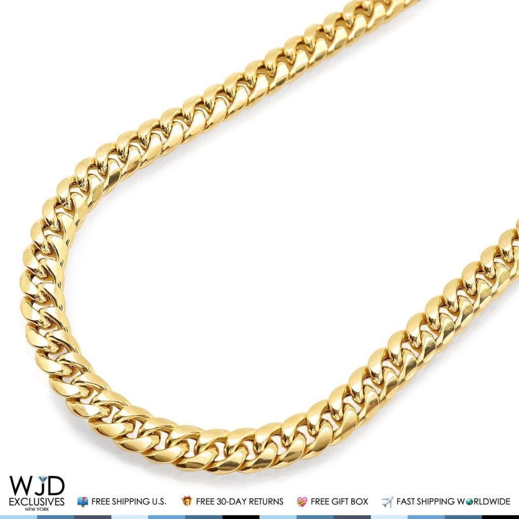 WJD Exclusives 10K Yellow Gold Hollow 8mm Miami Cuban  Chain Necklace 32″ Sale Coupon