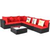 Costway7 Pieces Sectional Wicker Furniture Sofa Set with Tempered Glass Top-Red Sale Coupon