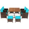 Costway9PCS Patio Rattan Dining Cushioned Chairs Set-Turquoise Sale Coupon