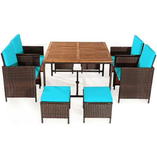 Costway9PCS Patio Rattan Dining Cushioned Chairs Set-Turquoise Sale Coupon