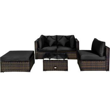 Costway5 Pcs Outdoor Patio Rattan Furniture Set Sectional Conversation with Cushions-Black Sale Coupon