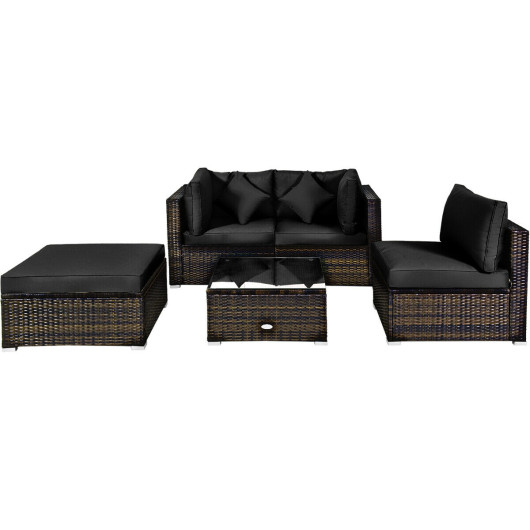 Costway5 Pcs Outdoor Patio Rattan Furniture Set Sectional Conversation with Cushions-Black Sale Coupon