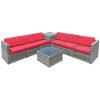 Costway8 Piece Wicker Sofa Rattan Dinning Set Patio Furniture with Storage Table-Red Sale Coupon