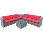 Costway8 Piece Wicker Sofa Rattan Dinning Set Patio Furniture with Storage Table-Red Sale Coupon