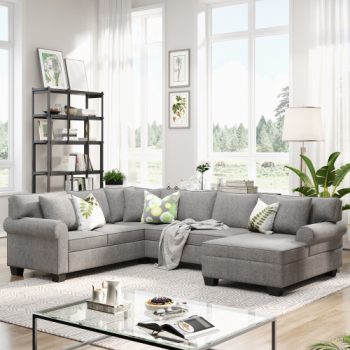 113 7Seat Polyester Upholstered Sofa Set Gray Sale Coupon