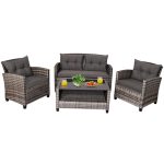 Costway4 Pieces Patio Rattan Furniture Set Coffee Table Cushioned Sofa Sale Coupon