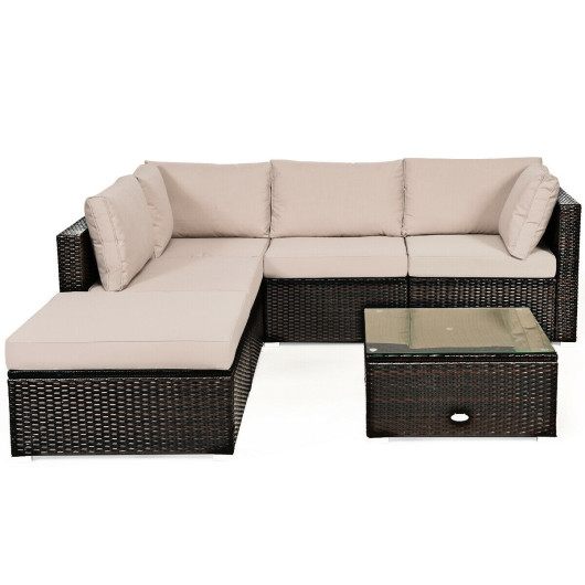Costway6 Pieces Outdoor Patio Rattan Furniture Set Sofa Ottoman Sale Coupon