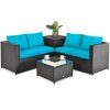 Costway4 Pcs Outdoor Patio Rattan Furniture Set with Cushioned Loveseat and Storage Box-Turquoise Sale Coupon