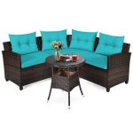 Costway4Pcs Outdoor Cushioned Rattan Furniture Set-Turquoise Sale Coupon