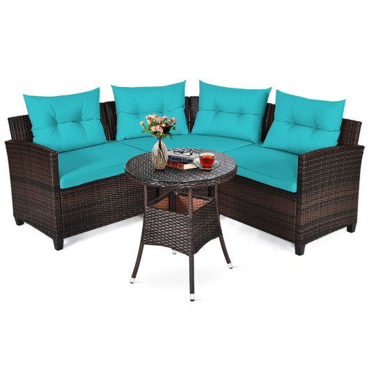 Costway4Pcs Outdoor Cushioned Rattan Furniture Set-Turquoise Sale Coupon