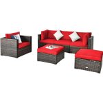 Costway6 Pcs Patio Rattan Furniture Set with Sectional Cushion-Red Sale Coupon