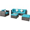 Costway6 Pcs Patio Rattan Furniture Set with Sectional Cushion-Turquoise Sale Coupon