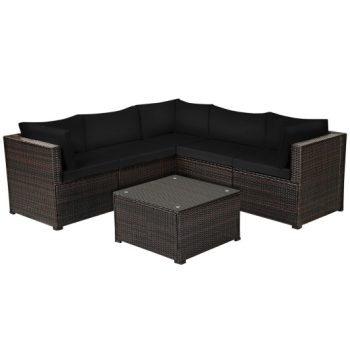 Costway6 Pieces Patio Furniture Sofa Set with Cushions for Outdoor-Black Sale Coupon
