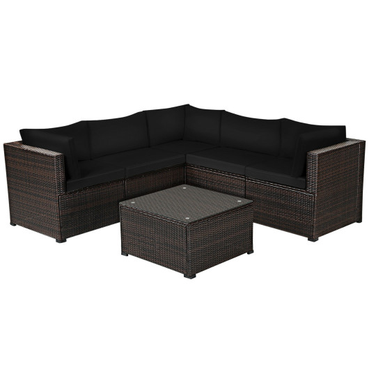Costway6 Pieces Patio Furniture Sofa Set with Cushions for Outdoor-Black Sale Coupon