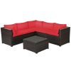 Costway6 Pieces Patio Rattan Furniture Set Sectional Cushioned Sofa Deck-Red Sale Coupon
