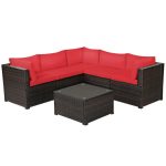 Costway6 Pieces Patio Rattan Furniture Set Sectional Cushioned Sofa Deck-Red Sale Coupon