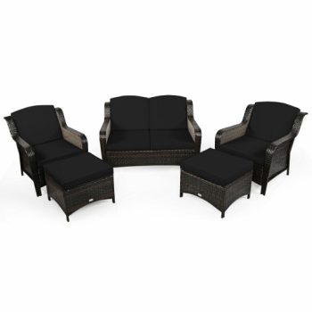 Costway5 Pieces Patio Rattan Sofa Set with Cushion and Ottoman-Black Sale Coupon
