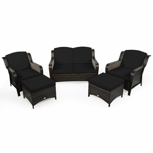 Costway5 Pieces Patio Rattan Sofa Set with Cushion and Ottoman-Black Sale Coupon
