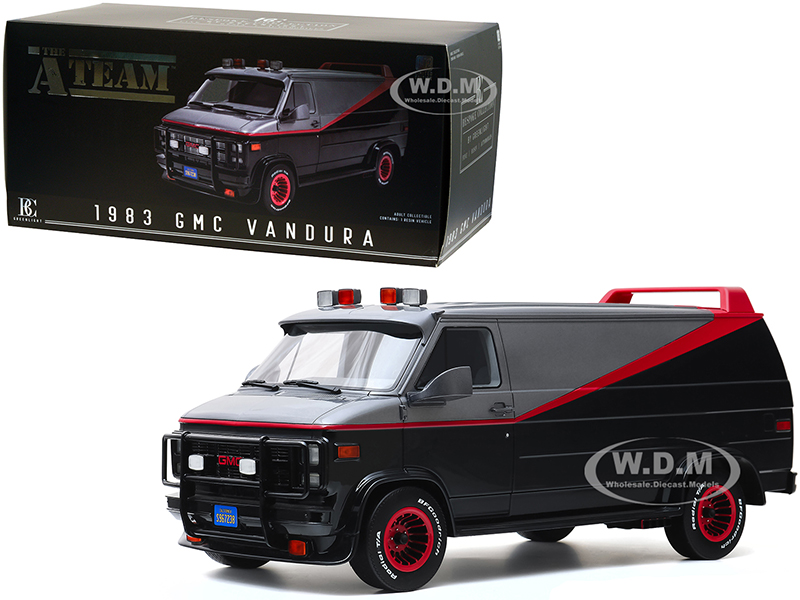 Diecastmodelswholesale 1983 GMC Vandura Van Black and Silver with Red Stripe The A-Team (1983-1987) TV Series Bespoke Collection 1/12 Model Car by Greenlight Sale Coupon