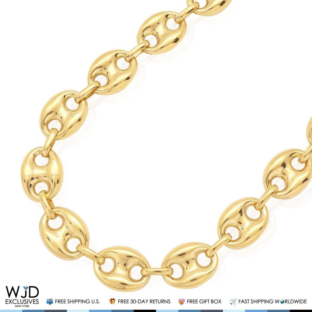 WJD Exclusives 12.3mm Fancy Puffed Anchor Mariner Chain Necklace 10K Real Yellow Gold 34″ Sale Coupon