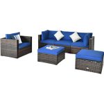 Costway6 Pcs Patio Rattan Furniture Set with Sectional Cushion-Blue Sale Coupon