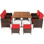 Costway9PCS Patio Rattan Dining Cushioned Chairs Set-Red Sale Coupon