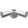 Costway8 Piece Wicker Sofa Rattan Dinning Set Patio Furniture with Storage Table-White Sale Coupon
