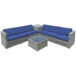 Costway8 Piece Wicker Sofa Rattan Dinning Set Patio Furniture with Storage Table-Navy Sale Coupon