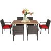 Costway7Pcs Patio Rattan Cushioned Dining Set with Umbrella Hole-Red Sale Coupon