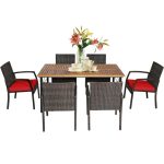 Costway7Pcs Patio Rattan Cushioned Dining Set with Umbrella Hole-Red Sale Coupon