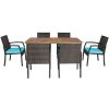 Costway7Pcs Patio Rattan Cushioned Dining Set with Umbrella Hole-Turquoise Sale Coupon