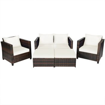 Costway5 Pieces Patio Cushioned Rattan Furniture Set-White Sale Coupon