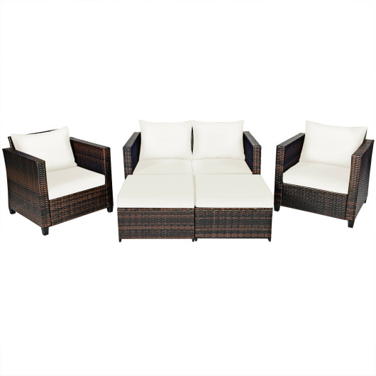 Costway5 Pieces Patio Cushioned Rattan Furniture Set-White Sale Coupon