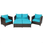Costway5 Pieces Patio Cushioned Rattan Furniture Set-Turquoise Sale Coupon