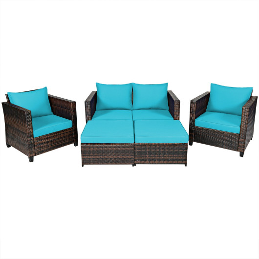 Costway5 Pieces Patio Cushioned Rattan Furniture Set-Turquoise Sale Coupon