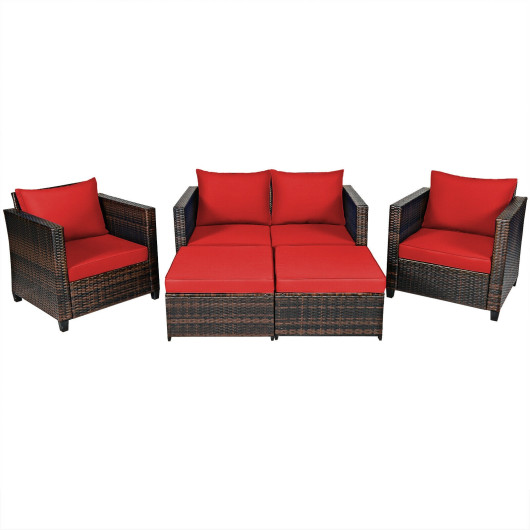 Costway5 Pieces Patio Cushioned Rattan Furniture Set-Red Sale Coupon