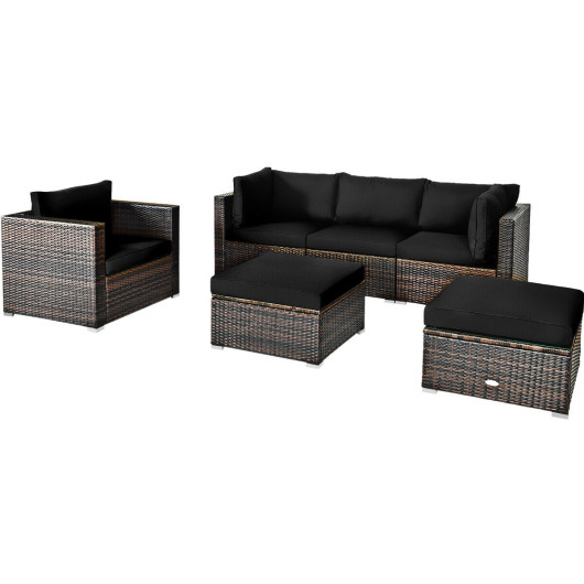 Costway6 Pcs Patio Rattan Furniture Set with Sectional Cushion-Black Sale Coupon