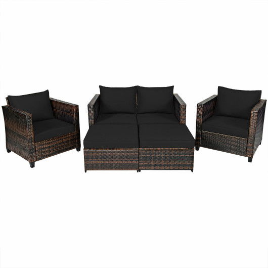 Costway5 Pieces Patio Cushioned Rattan Furniture Set-Black Sale Coupon