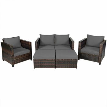 Costway5 Pieces Patio Cushioned Rattan Furniture Set-Gray Sale Coupon