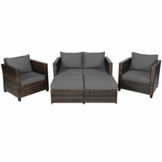 Costway5 Pieces Patio Cushioned Rattan Furniture Set-Gray Sale Coupon
