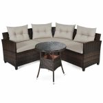 Costway4 Pcs Furniture Patio Set Outdoor Wicker Sofa Set Sale Coupon