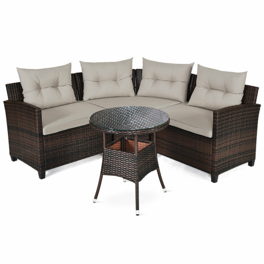 Costway5 Pcs Outdoor Patio Rattan Furniture Set Sectional Conversation with Navy Cushions-Turquoise Sale Coupon