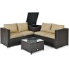Costway4 Pcs Outdoor Patio Rattan Furniture Set with Cushioned Loveseat and Storage Box-Brown Sale Coupon