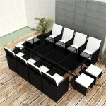 13 Piece Outdoor Dining Set with Cushions Poly Rattan Black Sale Coupon