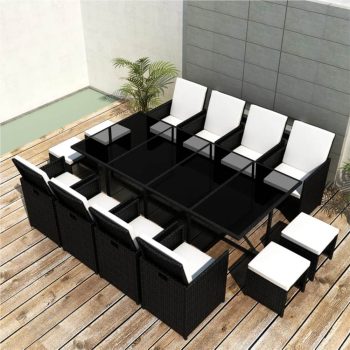 13 Piece Outdoor Dining Set with Cushions Poly Rattan Black Sale Coupon